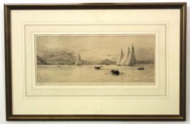 William Lionel Wyllie, signed in pencil to margin, black and white etching, "Yachting on Loch Long",
