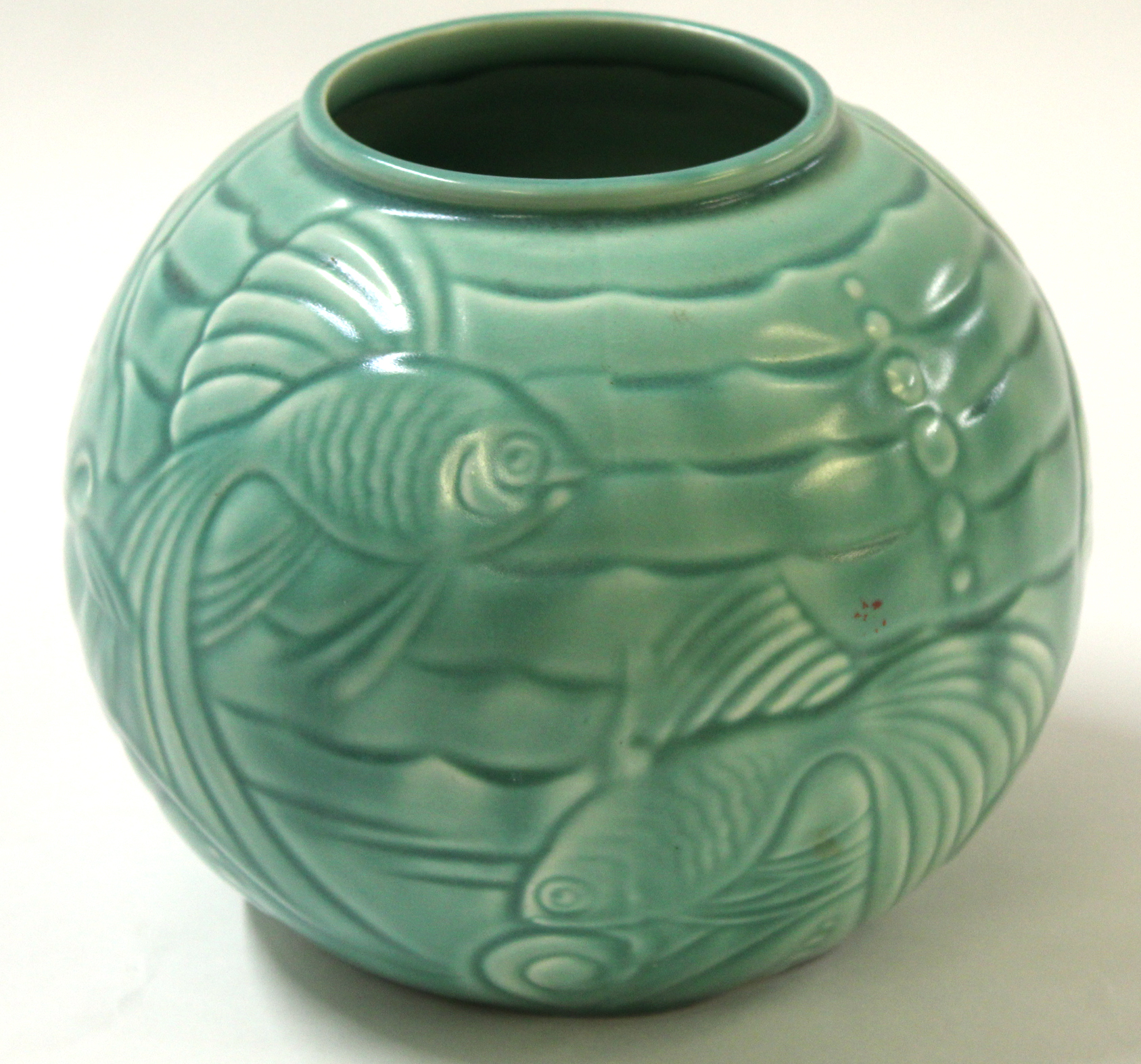 Art Deco Royal Jade Spode vase decorated with fish, designed by Eric Olsen, circa 1930s, 16cm high - Image 2 of 5