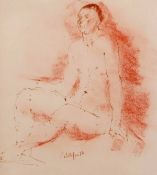 AR Roland Vivian Pitchforth, RA, ARWS (1895-1982) Seated nude pen, ink and rouge drawing, signed
