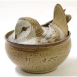 Barbara Colls (1914-2003), Studio Pottery bowl and cover, the cover modelled as a barn owl,
