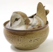 Barbara Colls (1914-2003), Studio Pottery bowl and cover, the cover modelled as a barn owl,