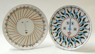 Two Italian pottery dishes made by Ceracarda in limited editions, made for Ciga Hotels, one with