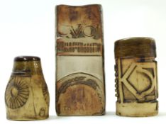 Three Studio Pottery vases, one by Bob Dawe, one by Louis Hudson, and one other (3)