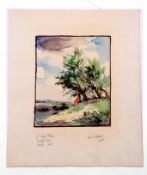 AR William Palmer Robins, RE (1882-1959) Landscape with couple watercolour, signed and dated 1918,