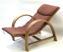 Unusual mid-century recliner chair, solid curved back