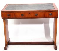 Art Deco 1930s Heals three drawer writing table with green leather insert to top, Heals stamp button