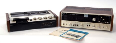 Sansui Stereo cassette deck model SC-737 and JVC model VR5525L stereo receiver, both 46.5cm wide