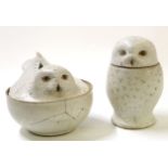 Barbara Colls (1914-2003), Studio Pottery bowl with cover, modelled as an owl (the bowl a/f),