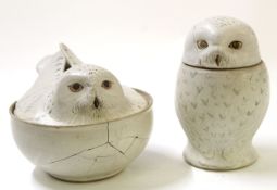 Barbara Colls (1914-2003), Studio Pottery bowl with cover, modelled as an owl (the bowl a/f),