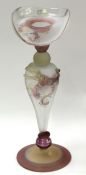 Crystal de Paris Art glass sculpture in frosted glass with pink highlights and indistinct artist's