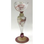 Crystal de Paris Art glass sculpture in frosted glass with pink highlights and indistinct artist's