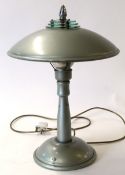 Art Deco 1920s green metal table lamp, 51cm high