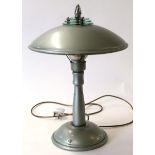 Art Deco 1920s green metal table lamp, 51cm high