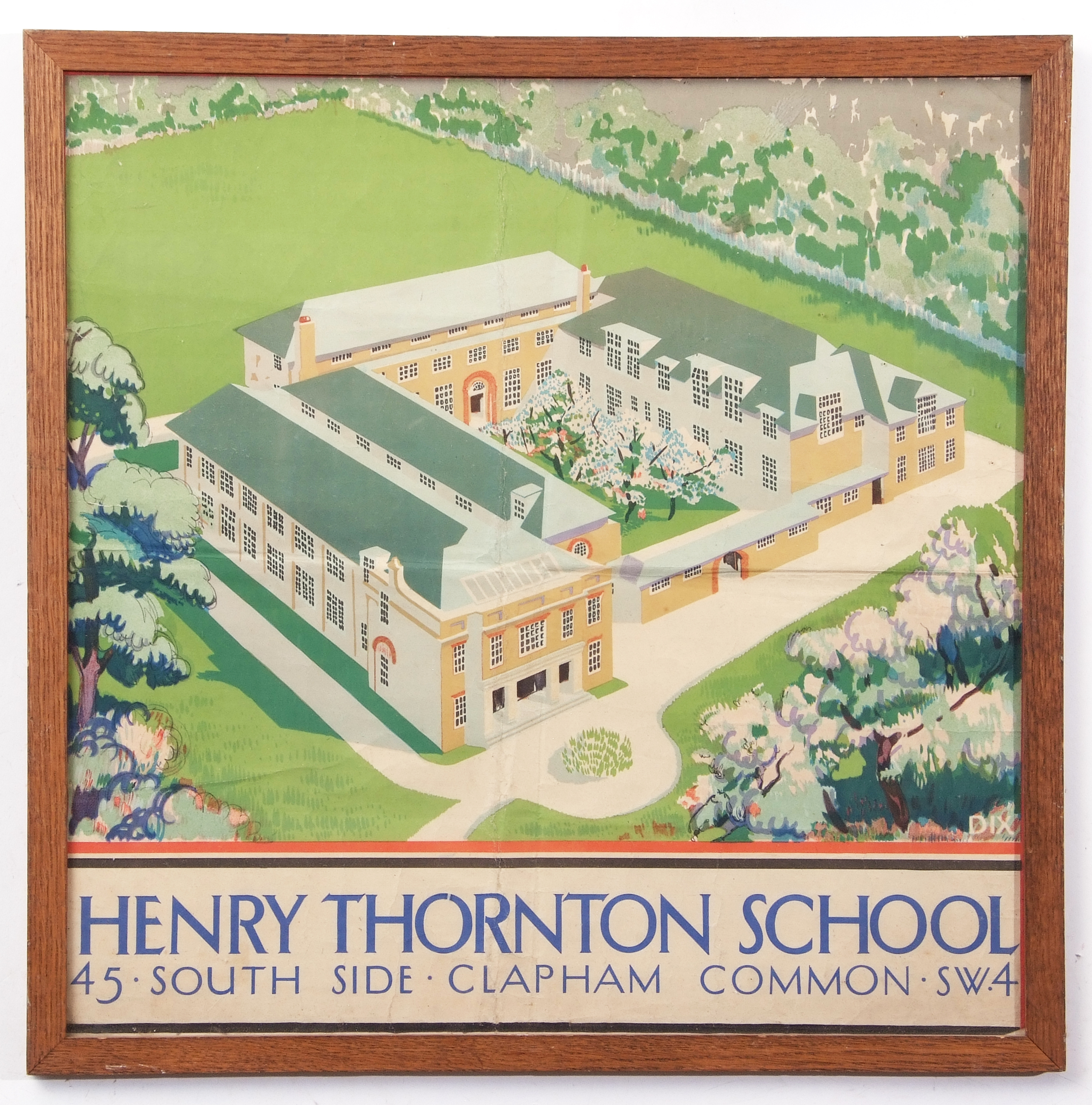 AR After Dix (20th century) Henry Thornton School coloured poster, 49 x 49cm