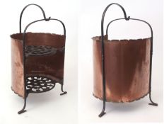 W A S Benson & Co, copper and cast iron Arts and Crafts Dutch oven stand, 54cm high See plate 76