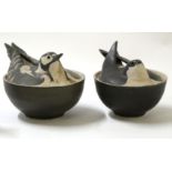 Barbara Colls (1914-2003), two bowls and covers, one with a cover modelled as a woodpecker, the