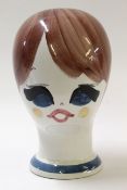 Italian 1960s style pottery bust of a young lady with backstamp to base