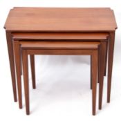 Mid-century Fyne Ladye of Banbury nest of three teak side tables, the largest 66cm wide