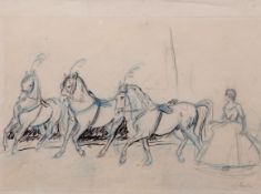 AR William Farley (1891-1961) Circus horses pencil and watercolour, signed lower right, 27 x 40cm