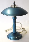 Art Deco 1920s blue metal table lamp, 51cm high