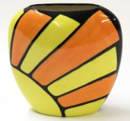 Contemporary sunburst type vase by Peter Jay, modelled in colours of orange and yellow within