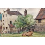 AR Robert Norman Hepple, RA, RP, NEAC (1908-1994) Farmyard in France watercolour, signed and dated