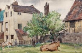 AR Robert Norman Hepple, RA, RP, NEAC (1908-1994) Farmyard in France watercolour, signed and dated