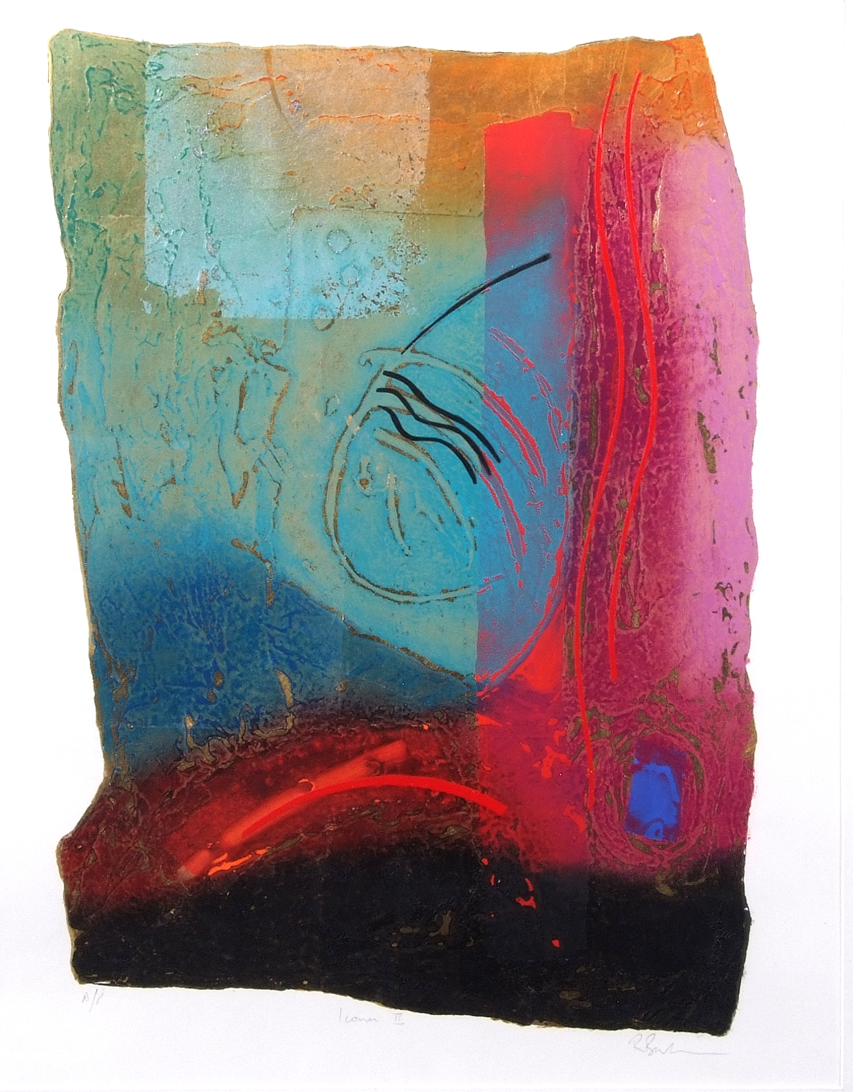 AR R Bali (20th century) "Icona II" mixed media, signed, inscribed AP and further inscribed with
