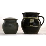 Two pieces of Studio pottery, possibly by Peter Beard, including a pot and cover with monogram,