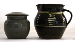 Two pieces of Studio pottery, possibly by Peter Beard, including a pot and cover with monogram,