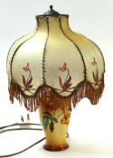 1930s decorative table lamp with fringed celluloid lamp shade, 42cm high