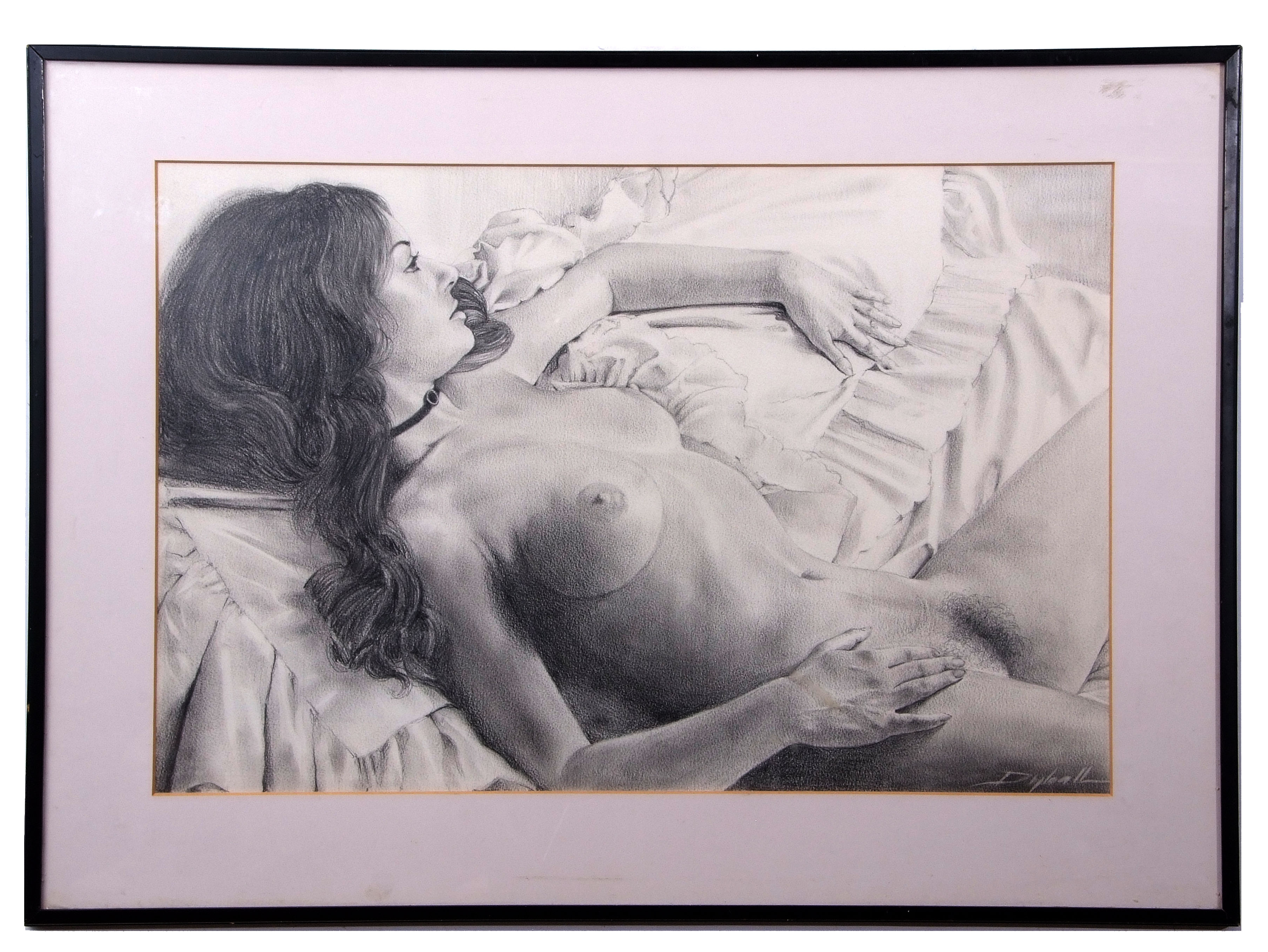AR Dyball (20th century) Reclining nude charcoal drawing, signed lower right