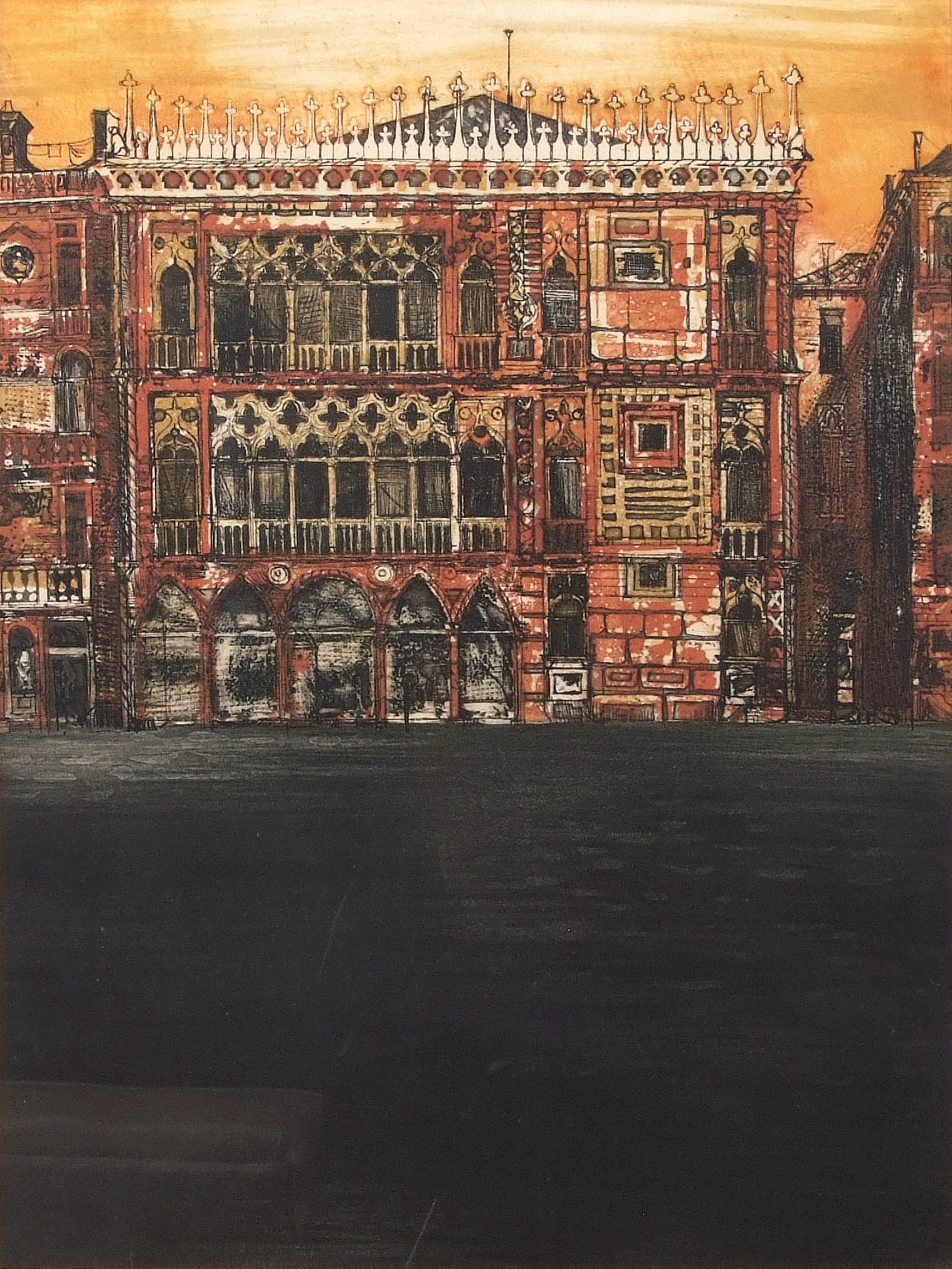 AR Richard Beer (1928-2017) "Ca'd'Oro in Venice" coloured etching, signed under mount, 60 x 44cm