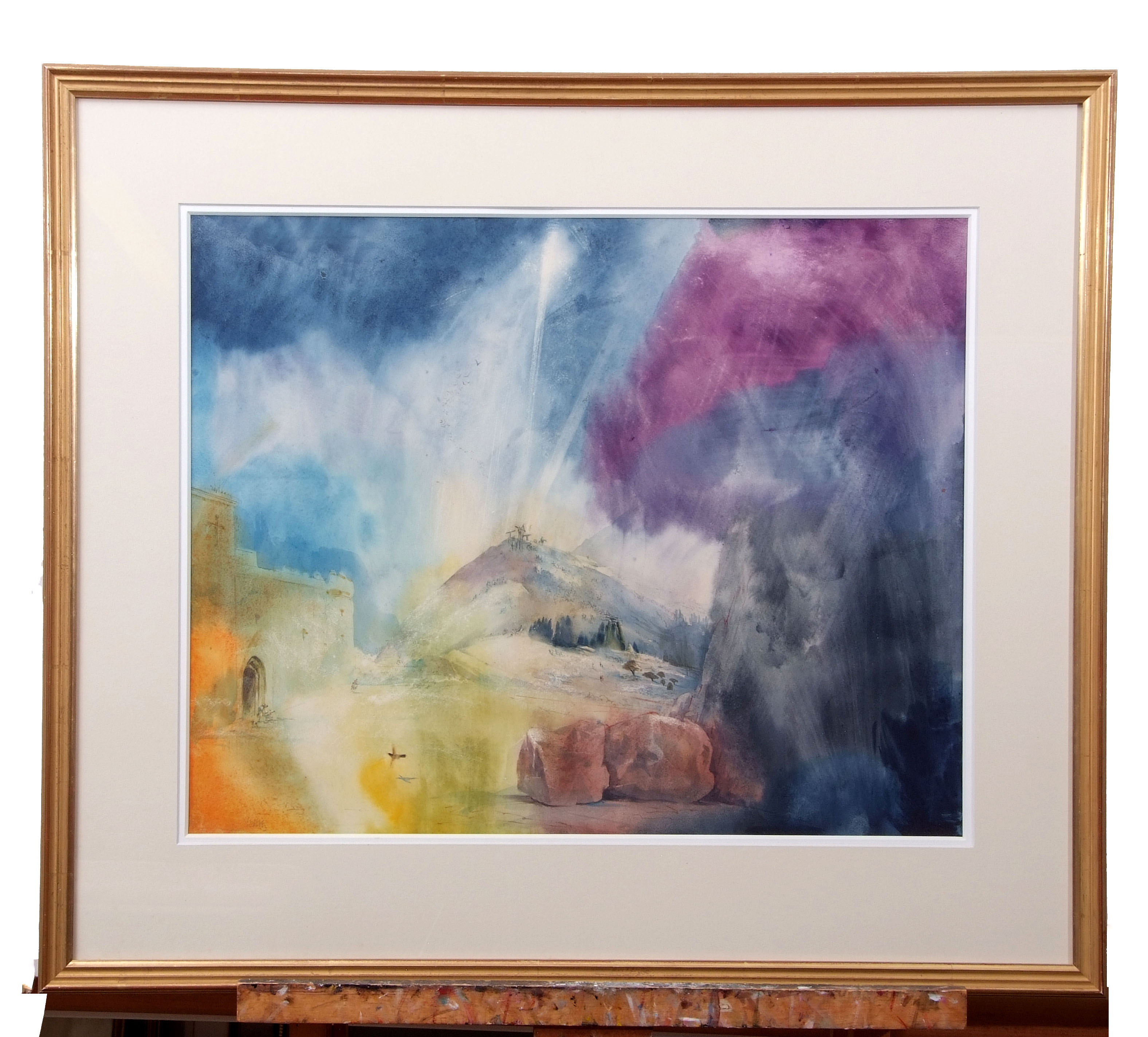 AR Leslie Worth, PPRWS, RBA (1923-2009) "The Crucifixion" watercolour, signed lower left, 47 x 59cm - Image 2 of 2