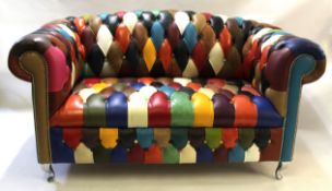 21st century designer Chesterfield arch back sofa, upholstered in multi-coloured leather harlequin