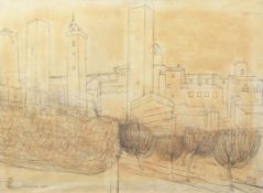 AR Wilhelmina Barns Graham, CBE, (1912-2004) "San Gimignano, Italy" pencil and gouache, signed and