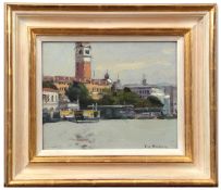 AR Ken Howard, OBE, RA (born 1932) "The Campanile from Fondamente Dogana" oil on board, signed