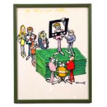 AR Bill Charmantz (born 1925) Figures with money gouache, signed lower right, 35 x 27cm