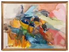 Modern School (20th century) Abstract landscape watercolour, indistinctly signed lower left