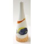Unusual high fired vase by Bernarda, decorated with tropical fish and goldfish, the bottle shaped