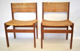 Georg Petersens, group of seven retro teak Danish dining chairs with wicker seats and backs (7)