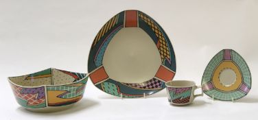 Group of Studio Line ceramics by Rosenthal comprising a bowl of quatrelobe shape, a dish and cup and