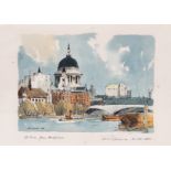 AR Edward Wesson, RI, RBA (1910-1983) "St Paul's from Blackfriars" pen, ink and watercolour, signed