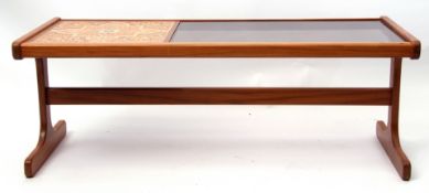 Teak 1970s tinted glass and tile top coffee table, 121cm wide