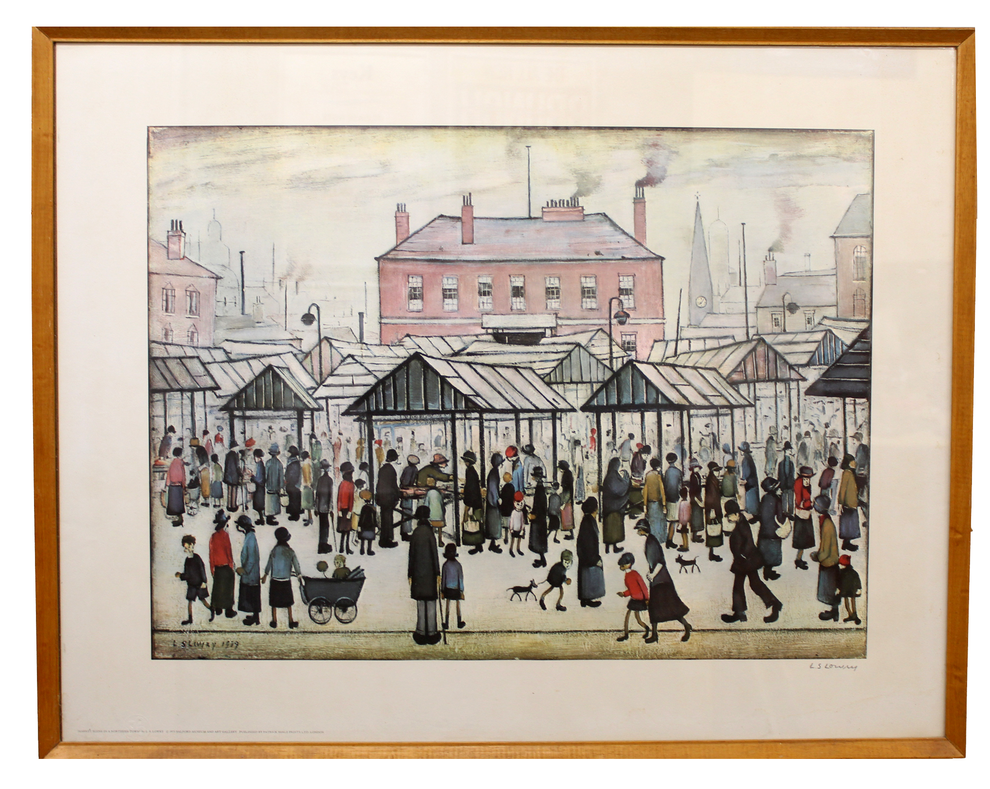 AR Laurence Stephen Lowry, RA (1887-1976) "Market Scene in a Northern Town" coloured print, with - Image 2 of 2