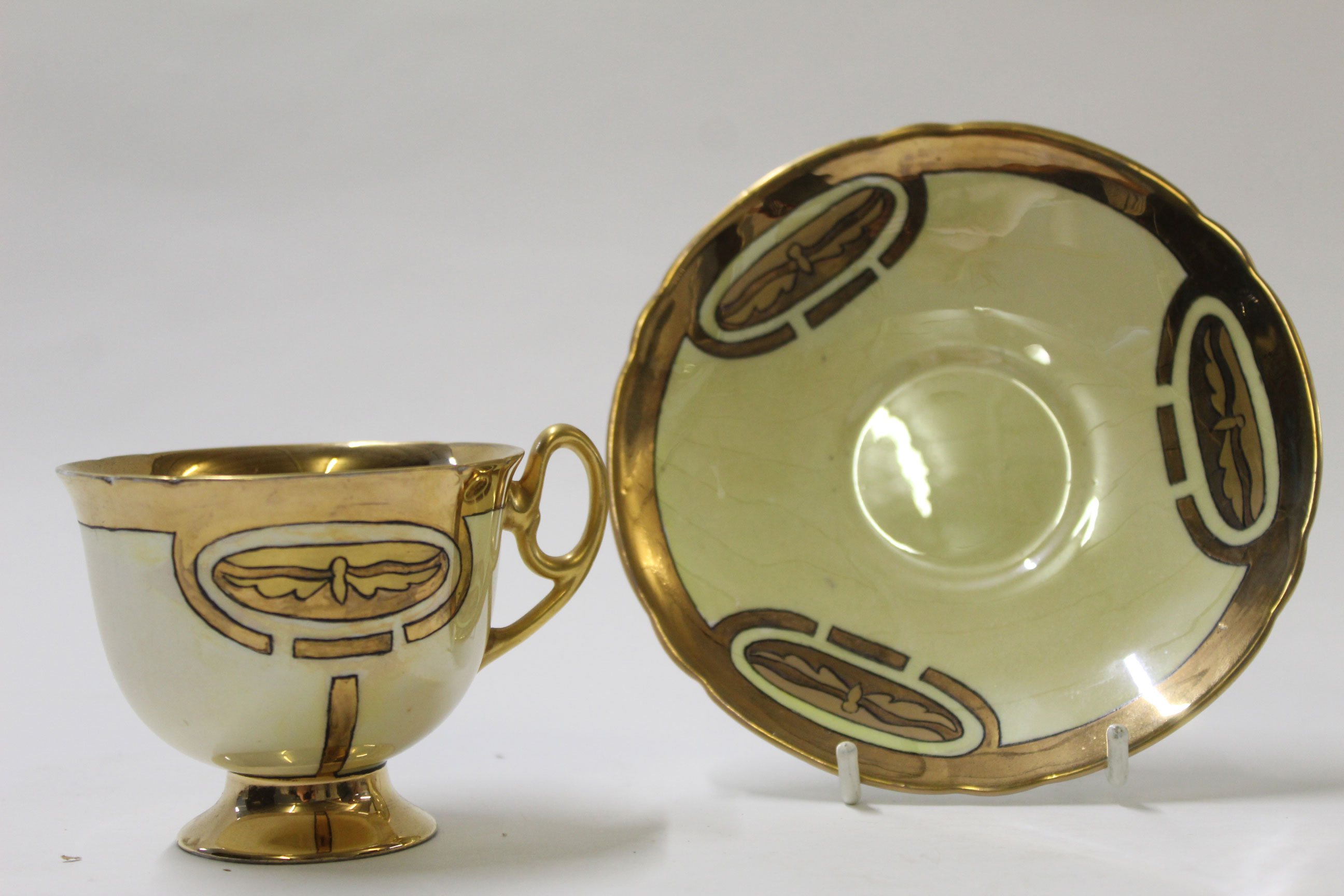 Rare Art Deco Shelley cup and saucer in the Flo Storm pattern, Shelley backstamp and registration