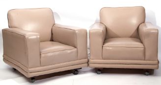 Pair of Art Deco mushroom leather armchairs by William Birch, 1938, 84cm wide (2)