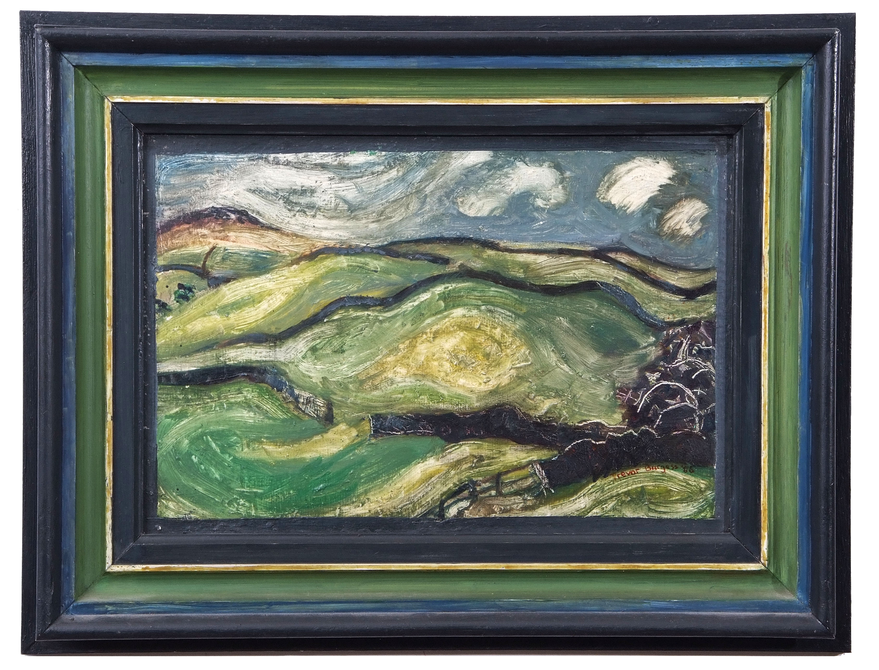 AR Trevor Burgess (contemporary) Landscape oil on board, signed and dated 86 lower right, 23 x 34cm
