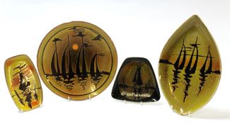 Group of four Poole Aegean decorated dishes with typical designs, some designed by Leslie Elsden (