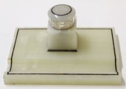 Asprey & Co quartz desk stand in Art Deco style, the inkwell with silver mounts for London 1926, the